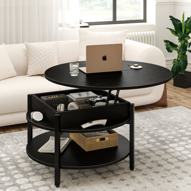 17 Stories Wynny 36"W Lift Top Coffee Table with Storage, Round Wood Cocktail Table & Reviews ...